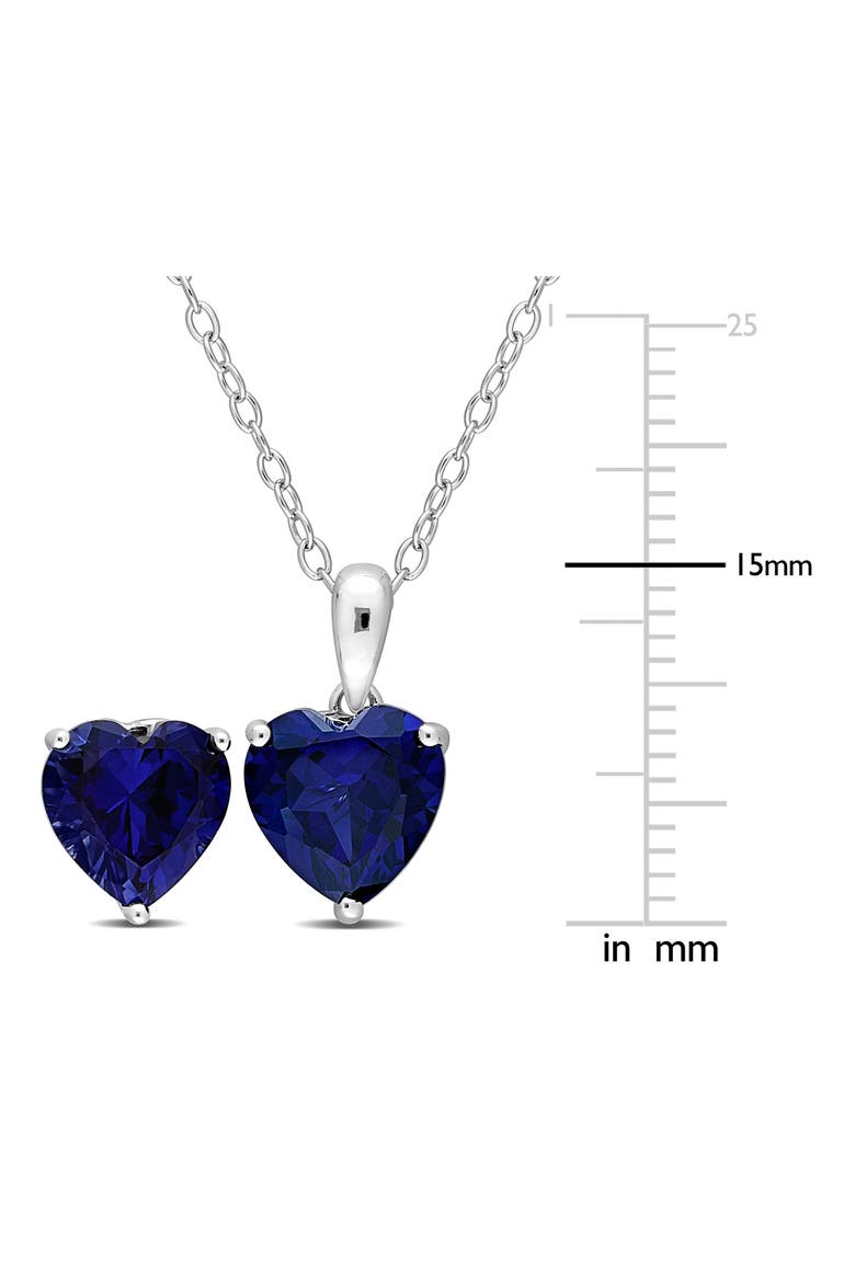 Heart Cut Lab Created Sapphire Pendant Necklace & Stud Earrings, Alternate, color, BLUE