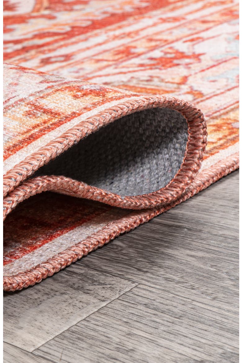 Asa Ornate Medallion Machine-Washable Area Rug, Alternate, color, Orange/Cream
