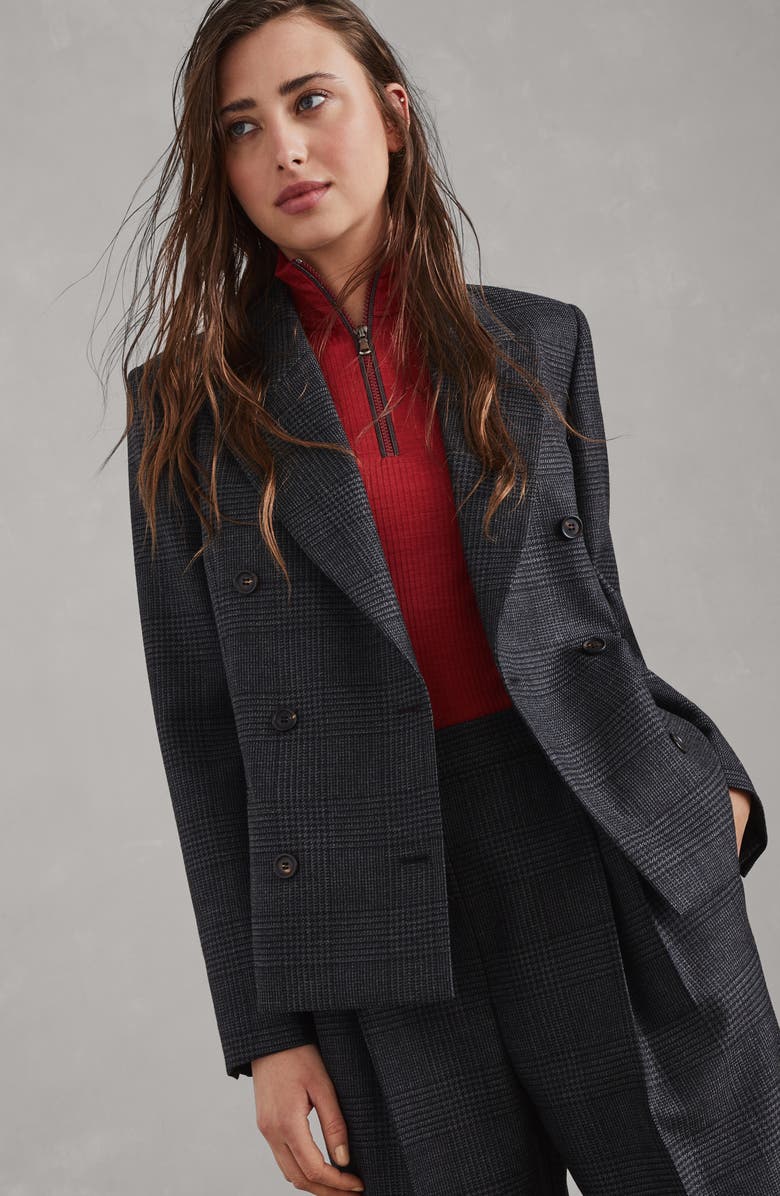 Brunello Cucinelli Virgin wool Prince of Wales blazer with monili, Alternate, color, 