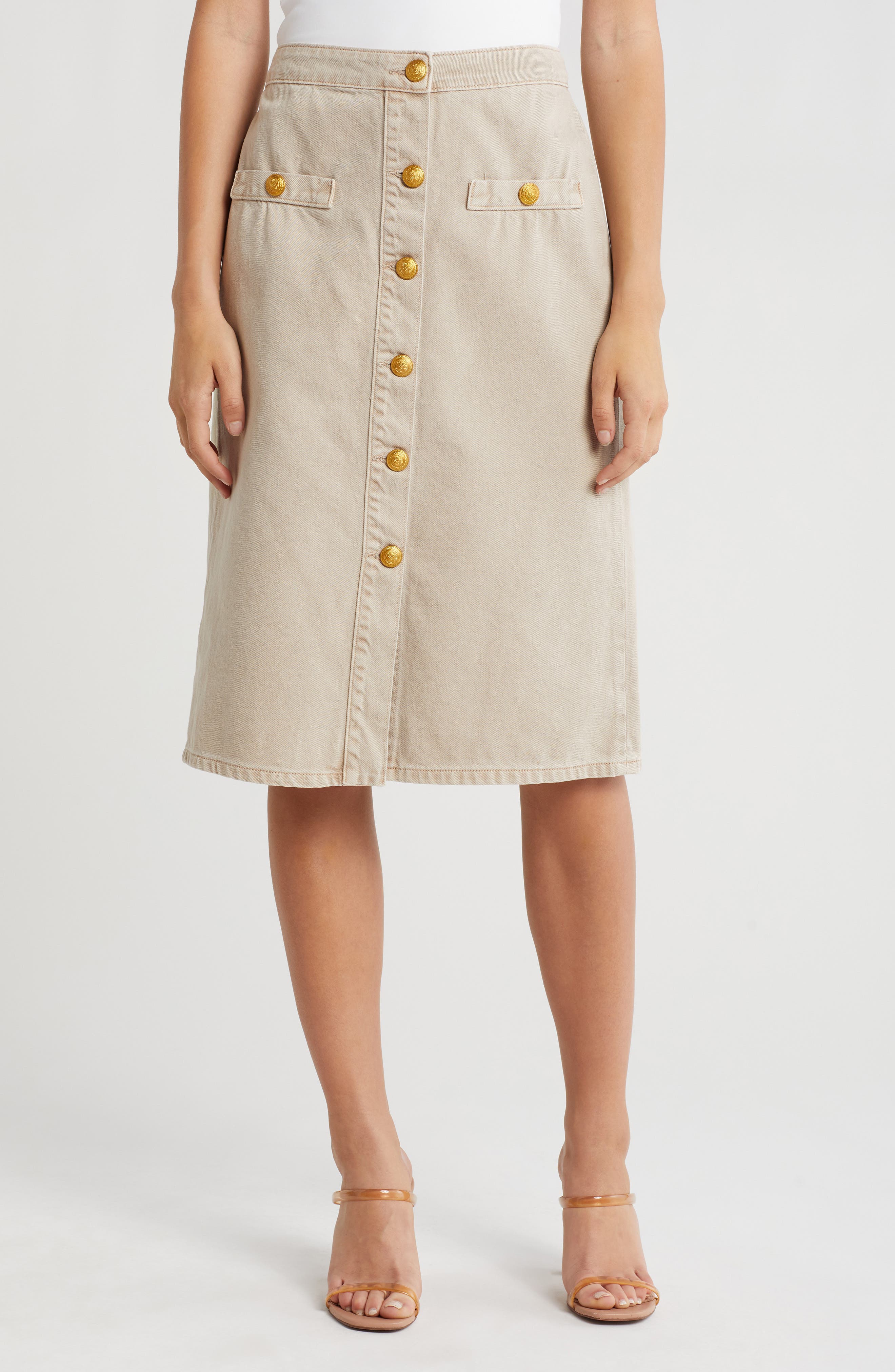 L'AGENCE Landry Button Front Midi Skirt