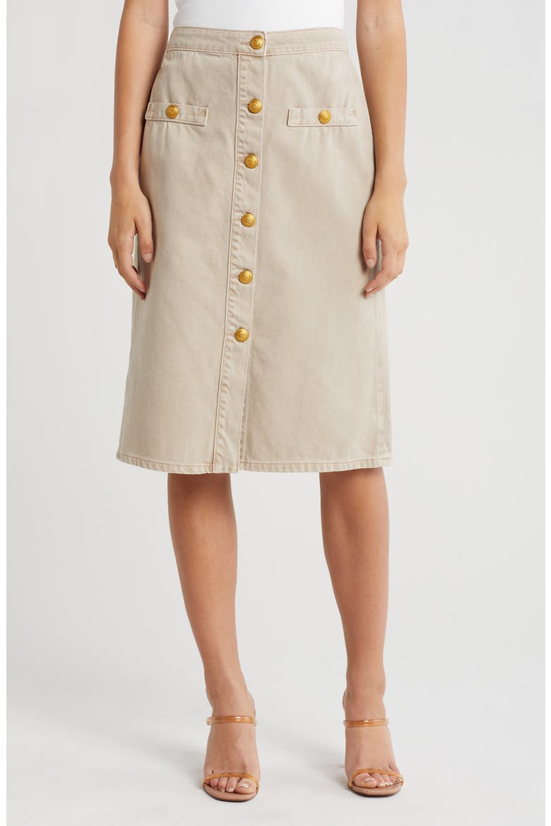 Landry Button Front Midi Skirt, Main, color, BISCUIT