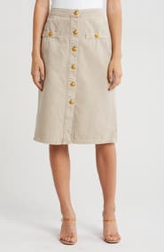 L'AGENCE Landry Button Front Midi Skirt