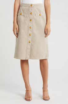 L'AGENCE Landry Button Front Midi Skirt