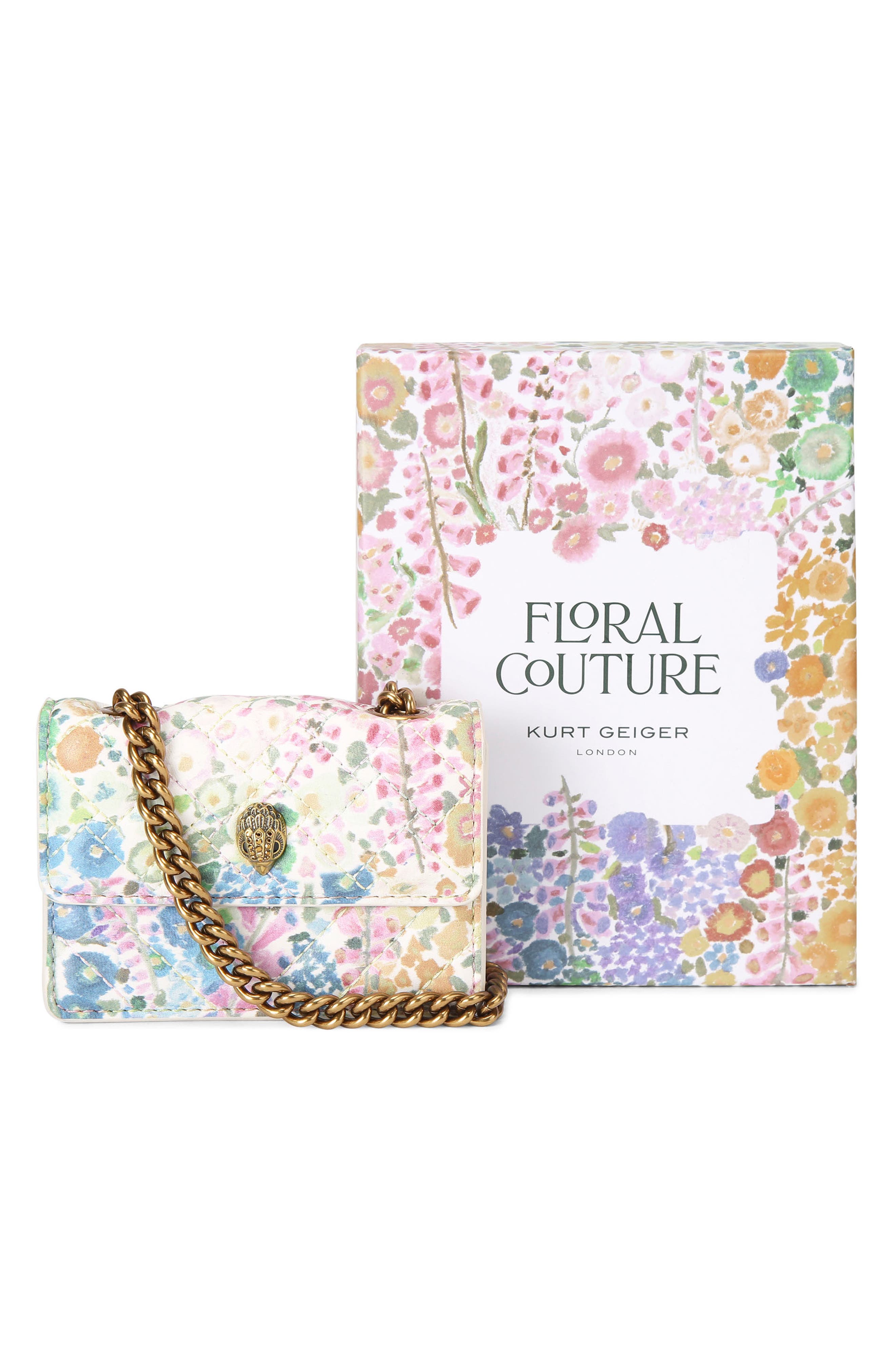 Kurt Geiger London Floral Couture Micro Kensington Floral Quilted Crossbody Bag, Alternate, color, 
