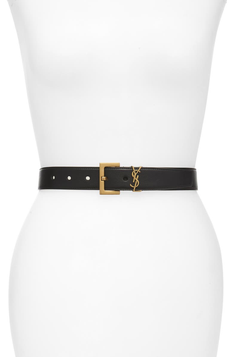 Saint Laurent Laque YSL Monogram Leather Belt, Main, color, 