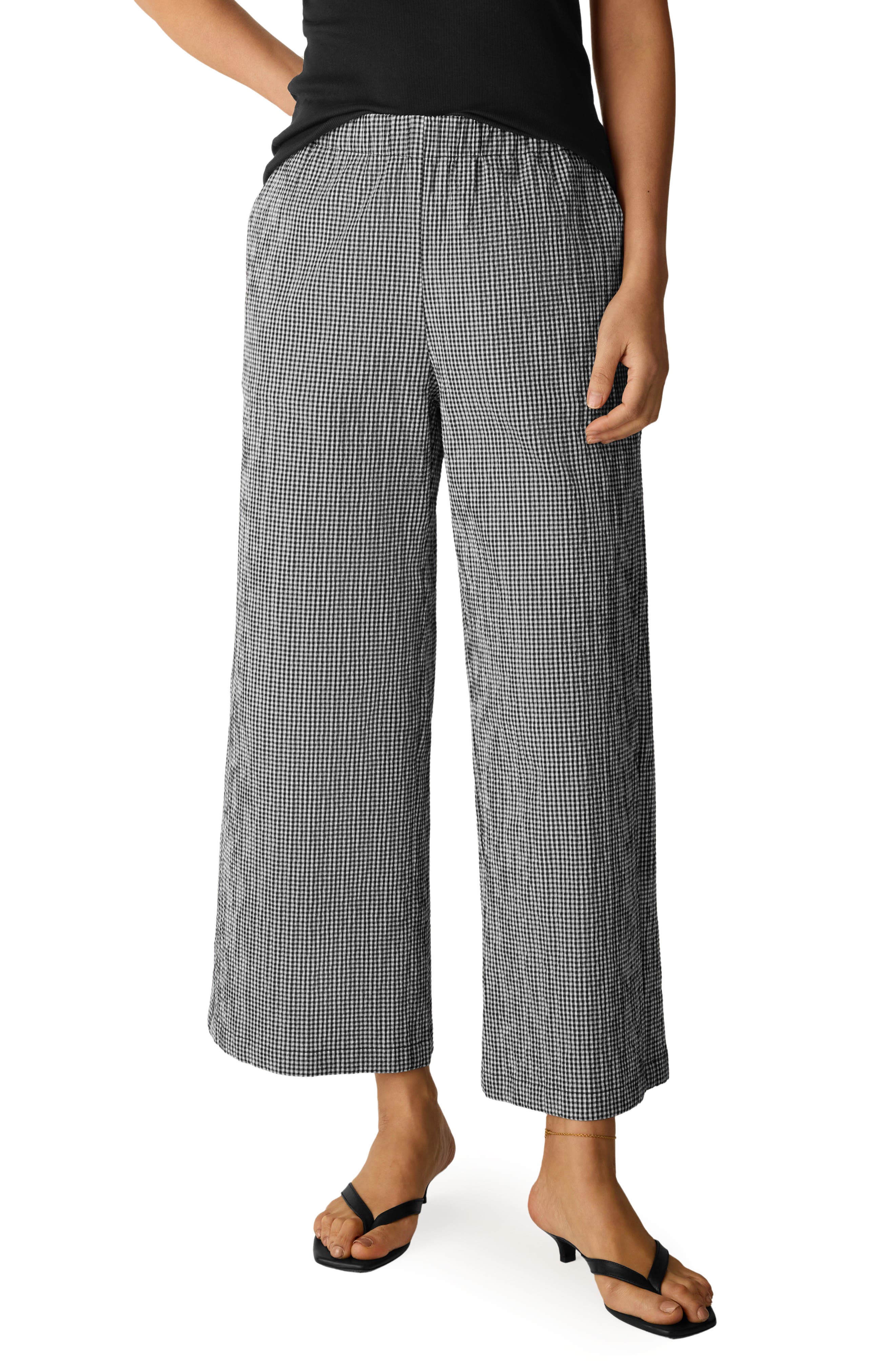Check Print Wide Leg Ankle Pants