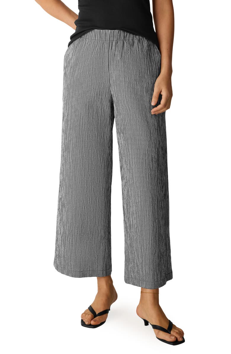Eileen Fisher Check Print Wide Leg Ankle Pants, Main, color, Black/ White