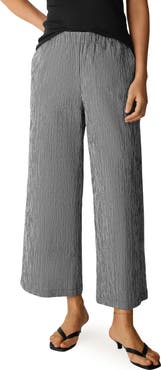 Eileen Fisher Check Print Wide Leg Ankle Pants