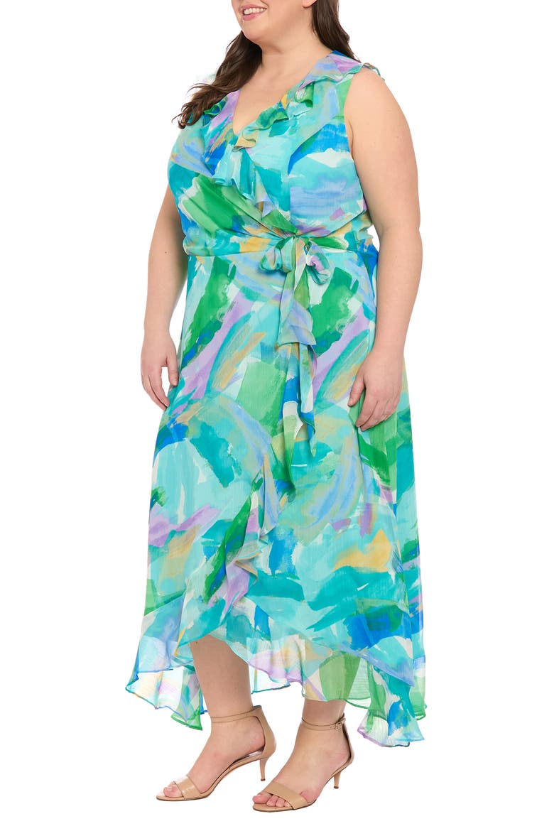 Ruffle Faux Wrap Maxi Dress, Alternate, color, SOFT WHITE/ AQUA