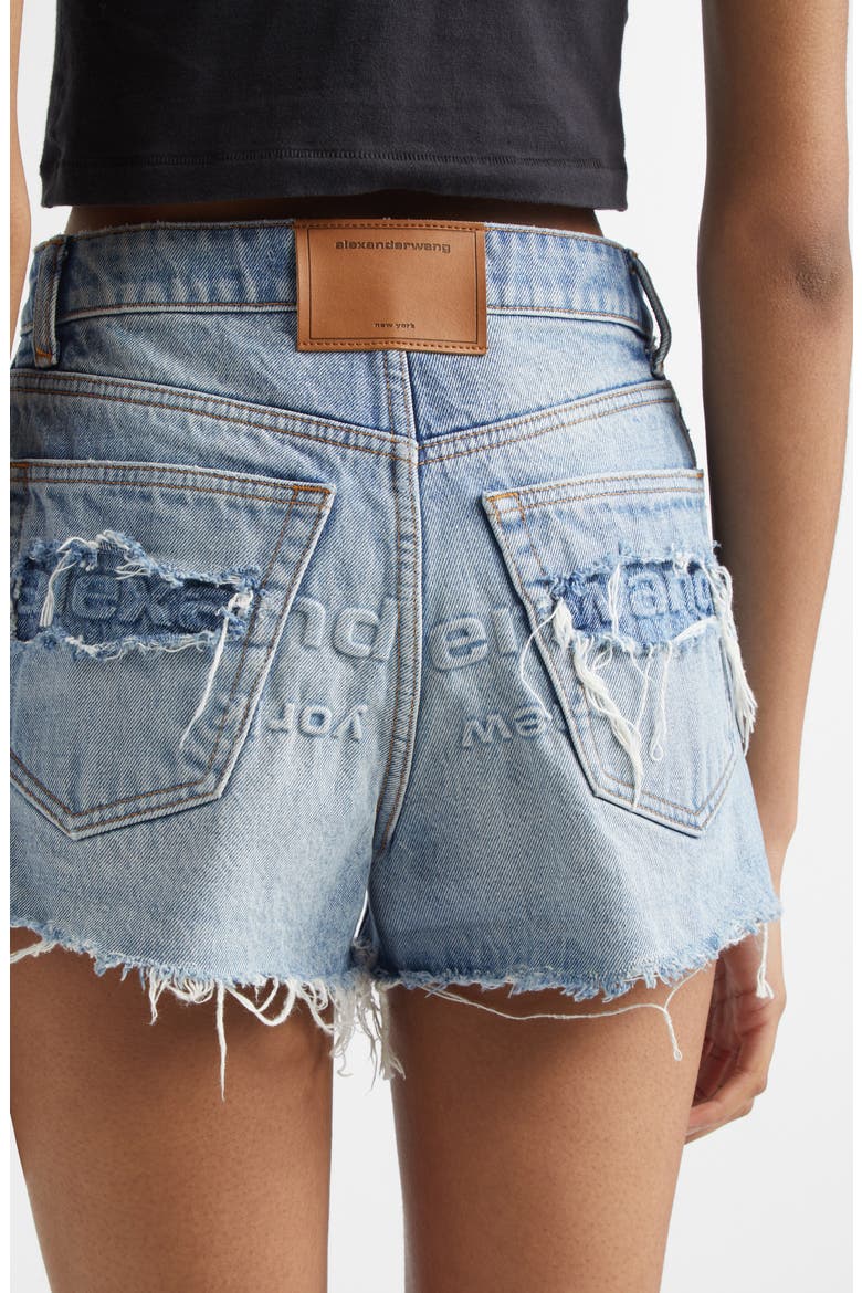 Distressed Logo High Waist Denim Bite Shorts, Alternate, color, AUTHENTIC LIGHT INDIGO