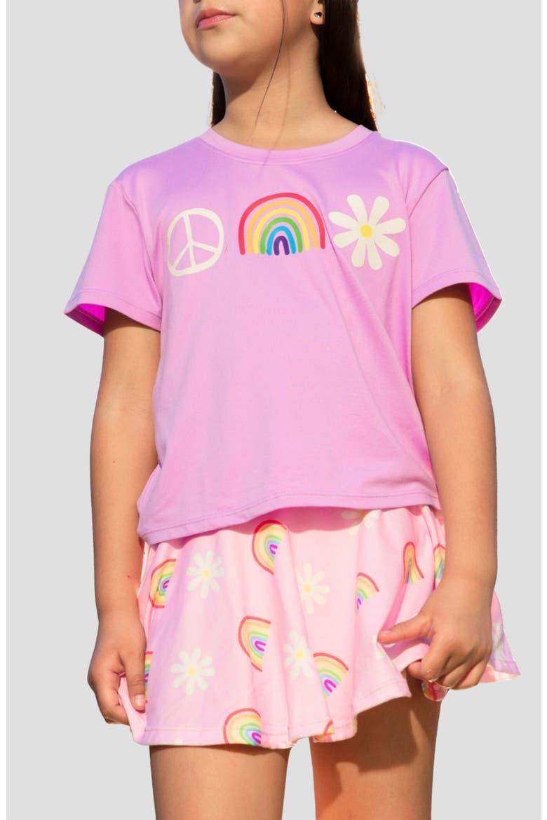 Kids' Simply Soft Easy Graphic T-Shirt, Alternate, color, PINK PEACE DAISY RAINBOW