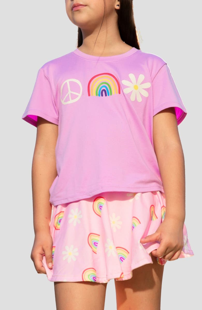 PixieLane Kids' Simply Soft Easy Graphic T-Shirt, Alternate, color, Pink Peace Daisy Rainbow