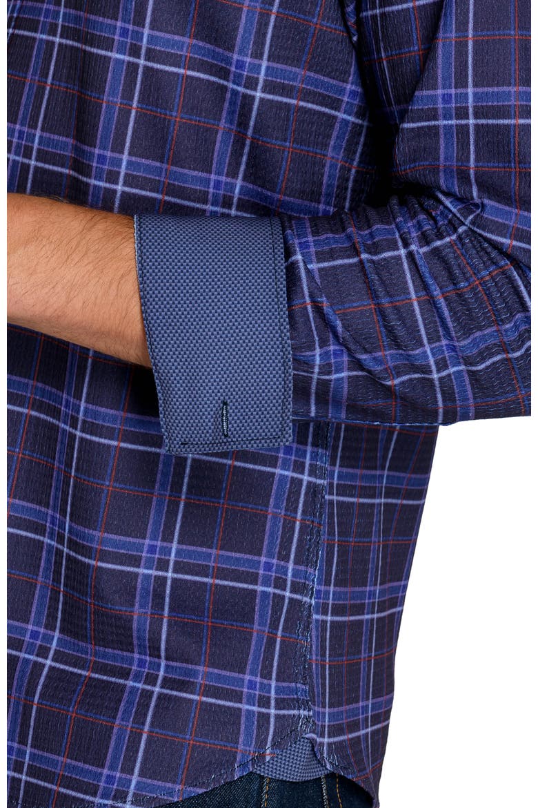 Slim Fit Textured Winston Plaid Performance Long Sleeve Shirt, Alternate, color, DARK PURPLE