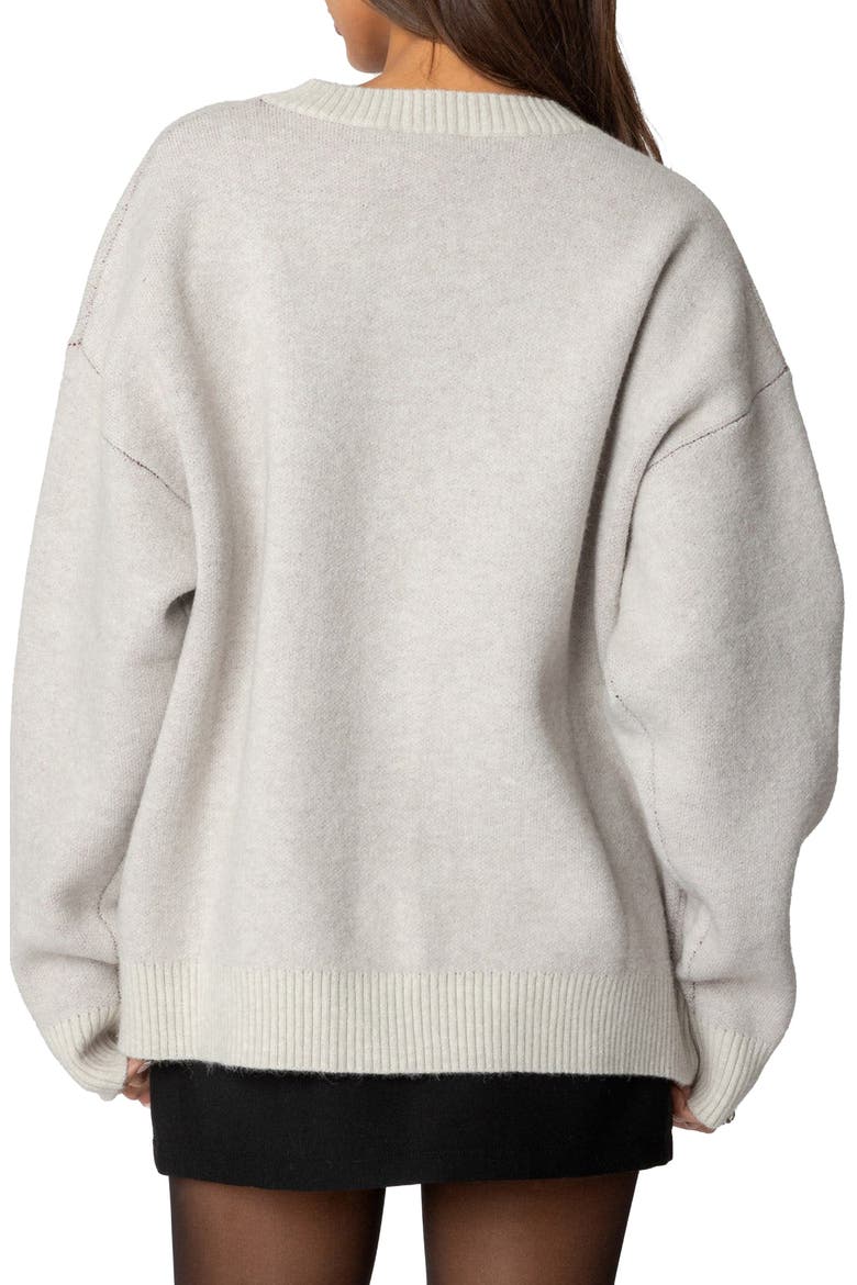 Cherry Three Oversized V-Neck Sweater, Alternate, color, GRAY-MELANGE