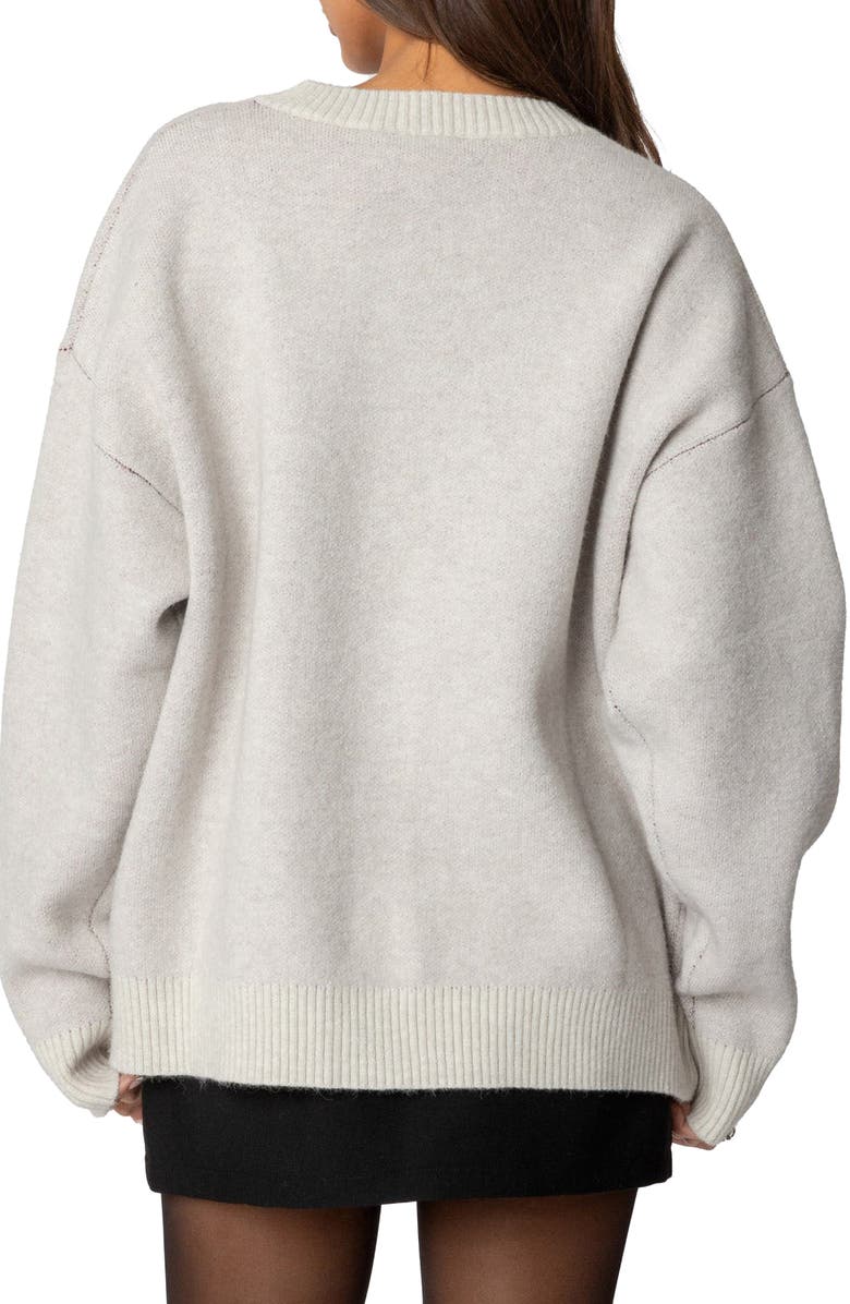 EDIKTED Cherry Three Oversized V-Neck Sweater, Alternate, color, Gray-Melange