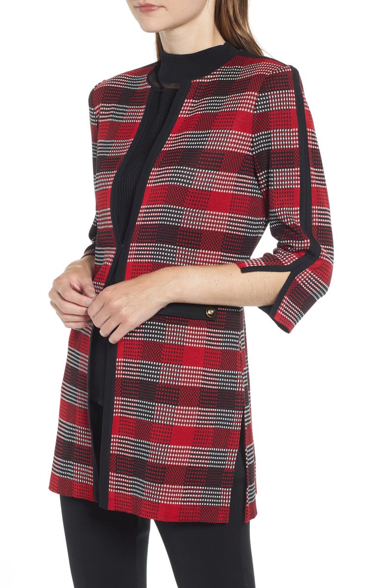 Ming Wang Long Plaid Knit Jacket, Alternate, color,