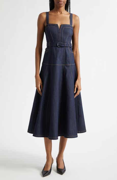 Tina Belted Stretch Denim Midi Sundress