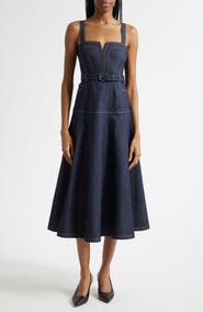 Cinq à Sept Tina Belted Stretch Denim Midi Sundress