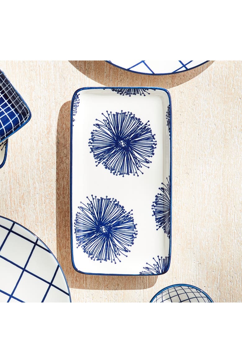 Stria Starburst 8" Trays, Set of 4 - Dark Blue/White Ceramic, Alternate, color, Blue
