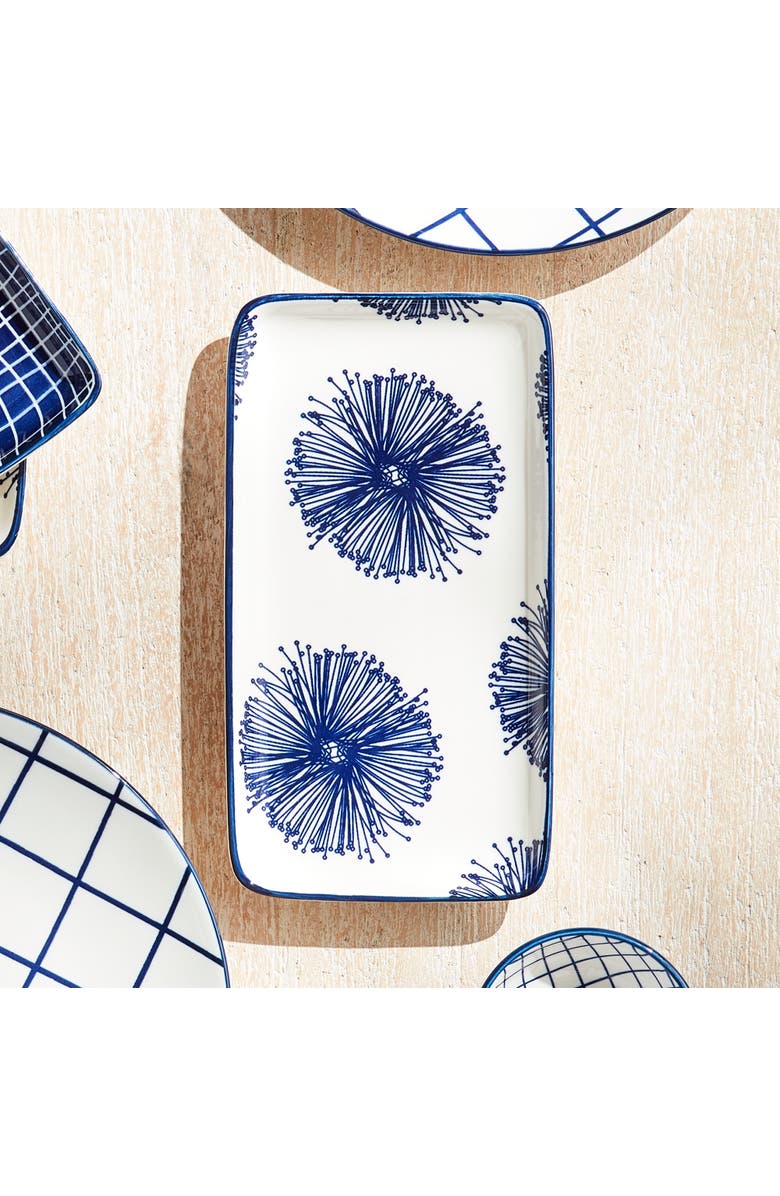 Napa Home & Garden Stria Starburst 8" Trays, Set of 4 - Dark Blue/White Ceramic, Alternate, color, Blue
