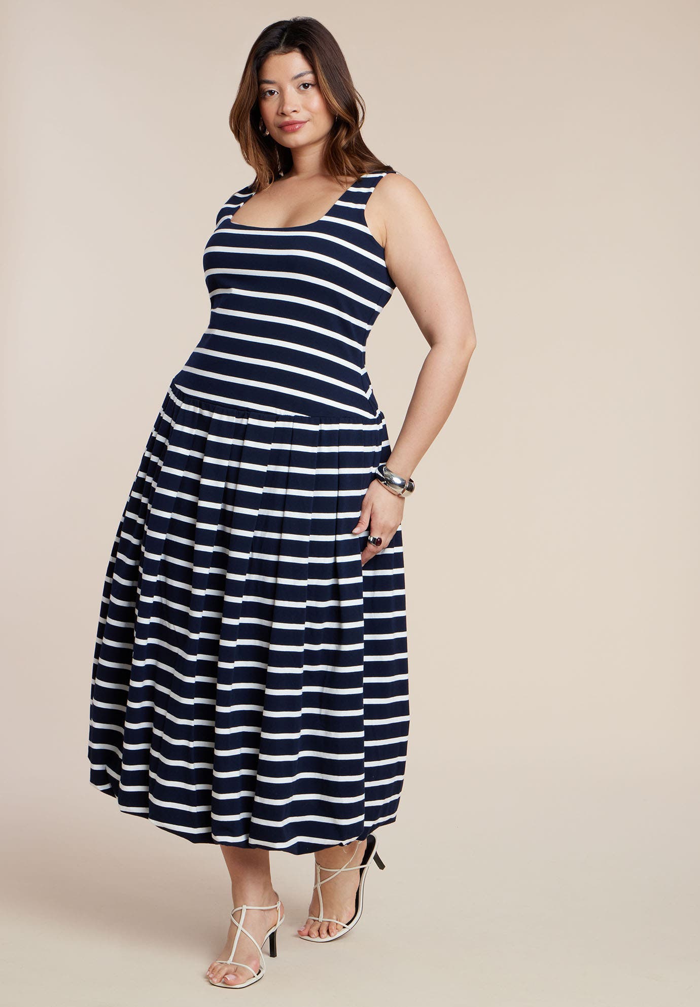 Striped Drop-Waist Bubble Maxi Dress - image 2