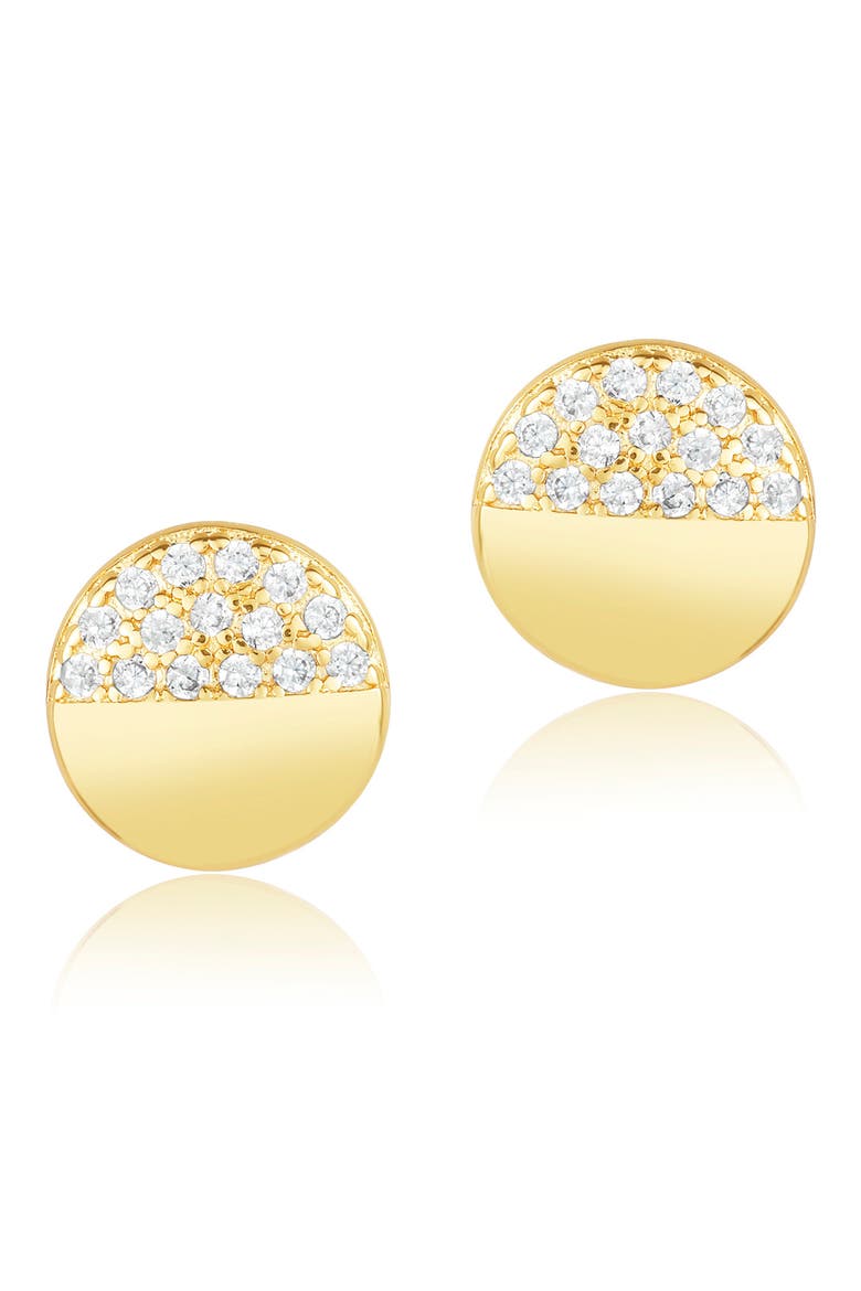 14K Gold Plated Pave Half Disc Stud Earrings, Main, color, YELLOW