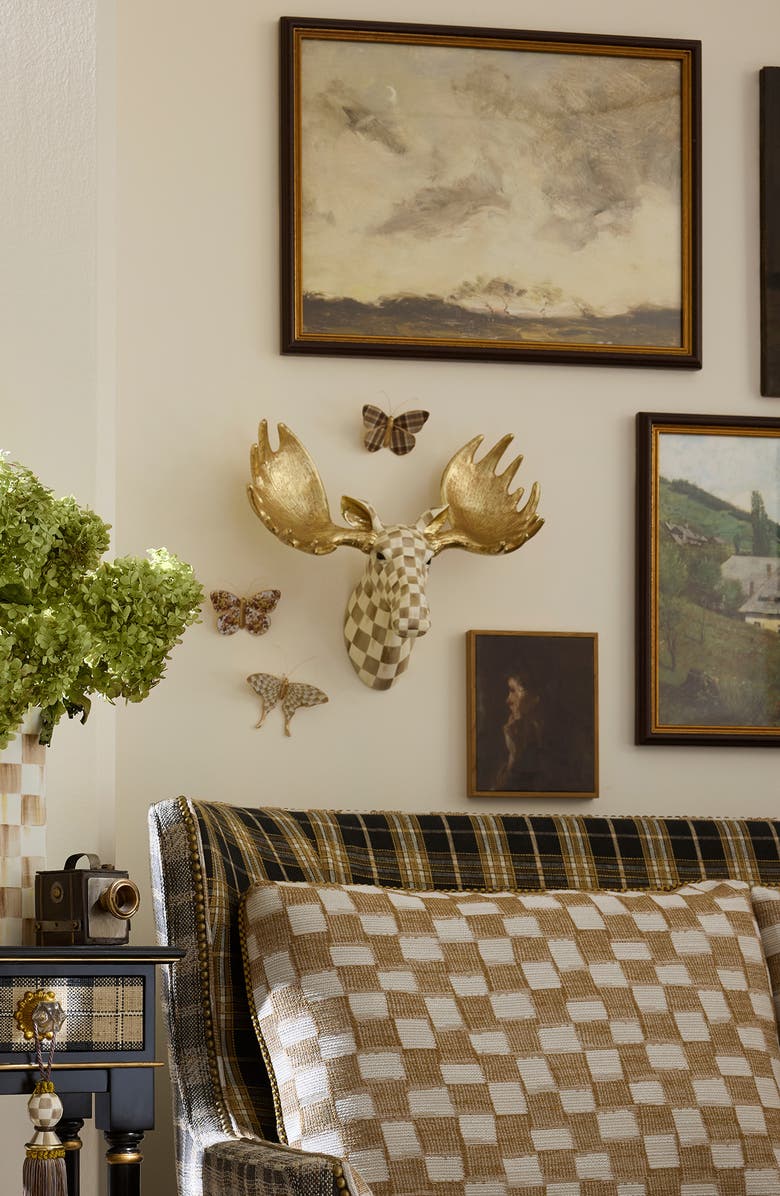 MACKENZIE CHILDS Mocha Check Moose Wall Decor, Alternate, color, Mocha