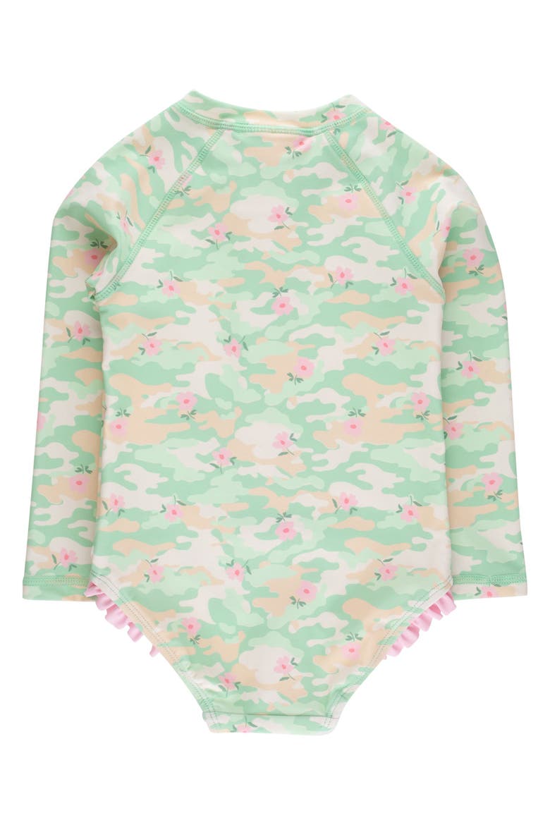 Girls UPF50+ Sun Protection Long Sleeve Rash Guard One Piece, Alternate, color, Sage Blossom Camo