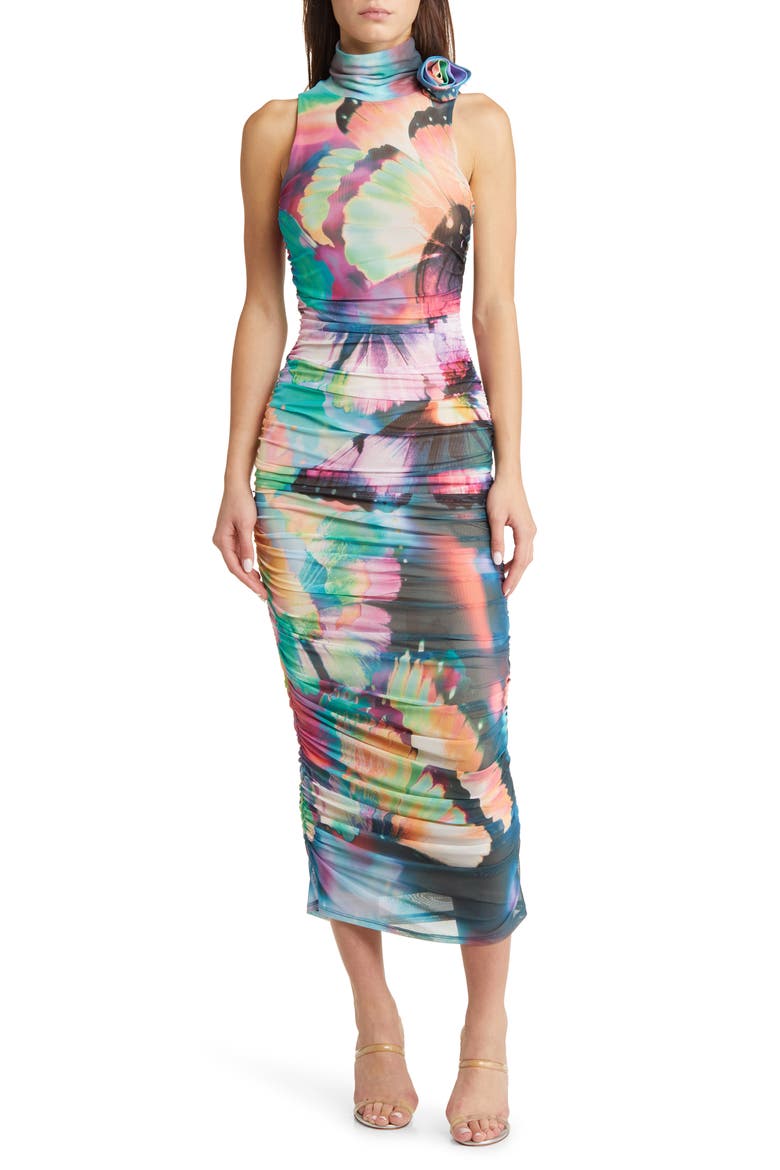 Fiorella Rosette Body-Con Dress, Main, color, ABSTRACT BUTTERFLY