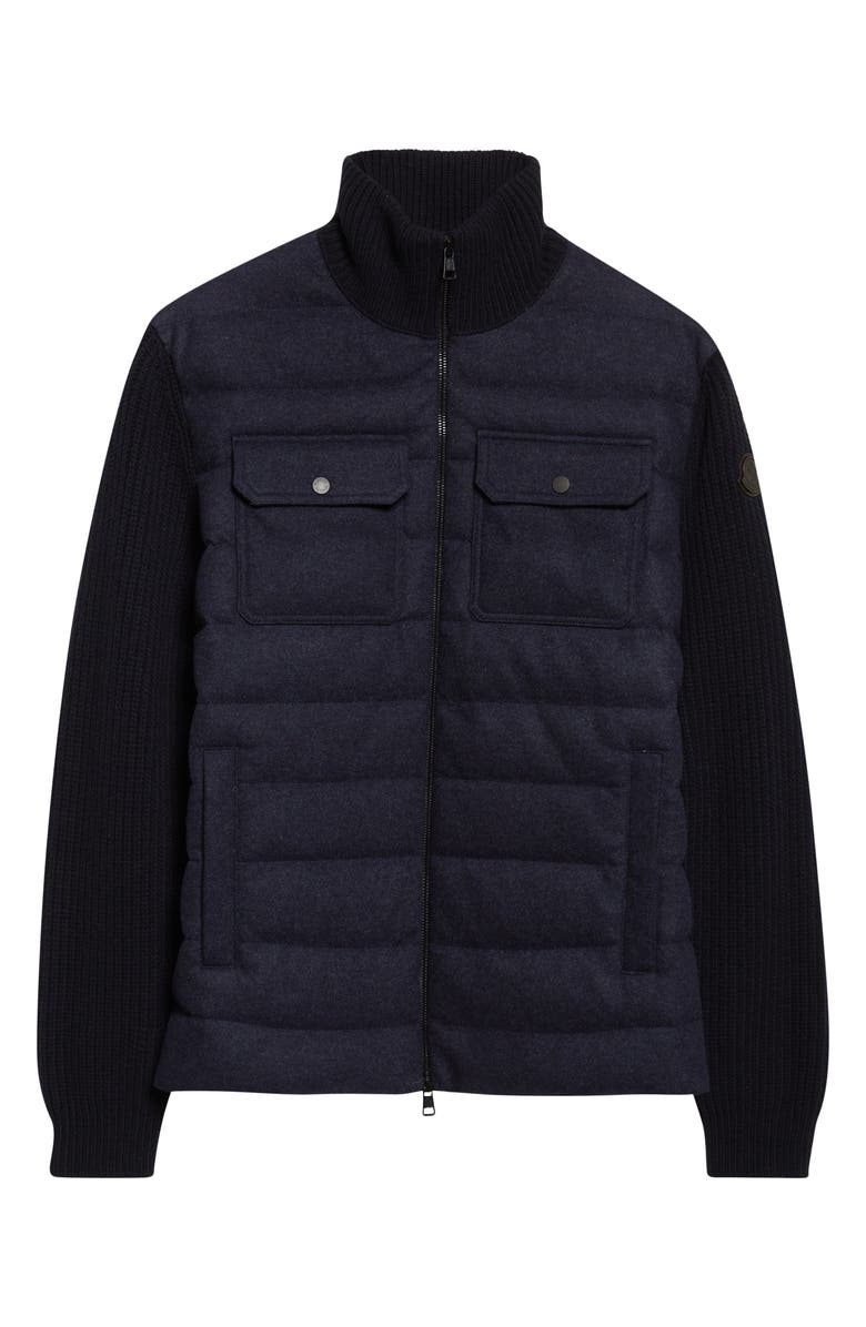 Moncler Mixed Media Cardigan, Alternate, color, Navy Blue