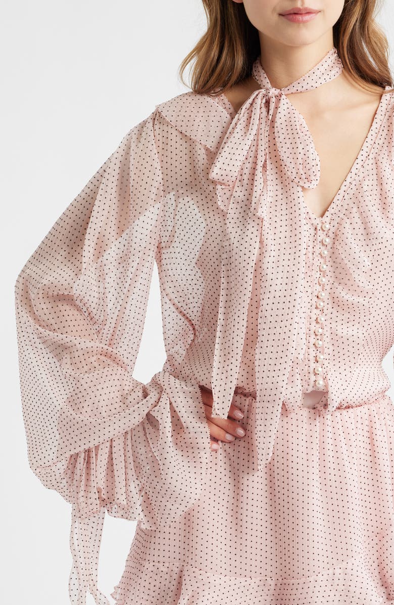 LoveShackFancy Linette Dot Print Woven Shirt, Alternate, color, Pink