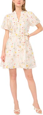 Vince Camuto Floral Puff Sleeve A-Line Dress