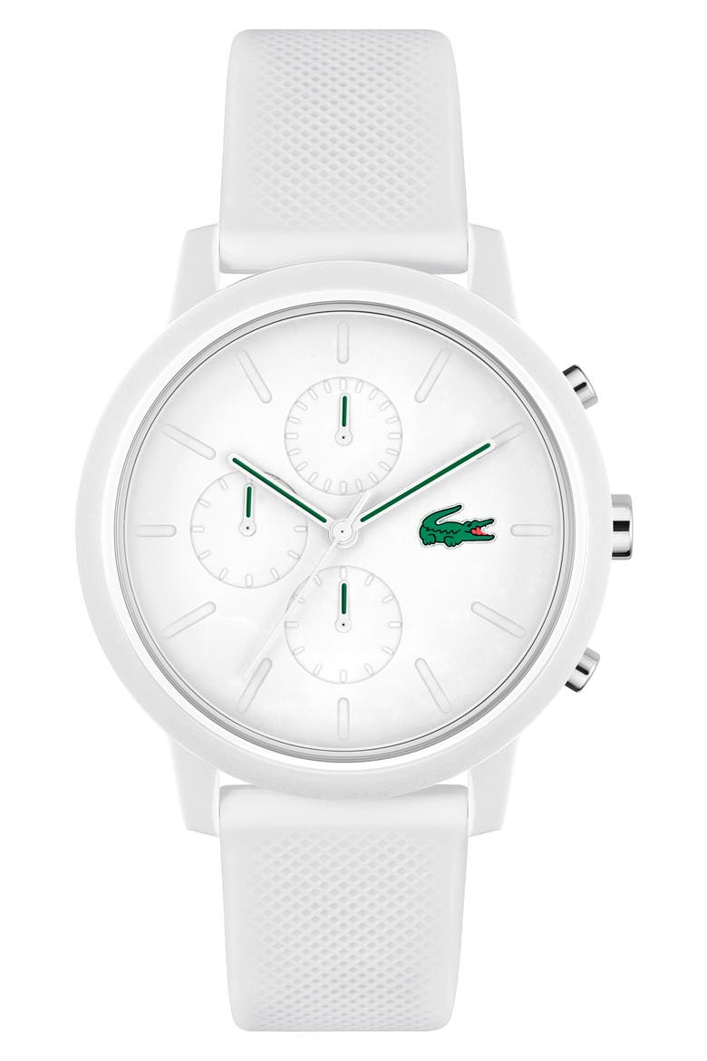 12.12 Chronograph Silicone Strap Watch, 44mm, Main, color, WHITE