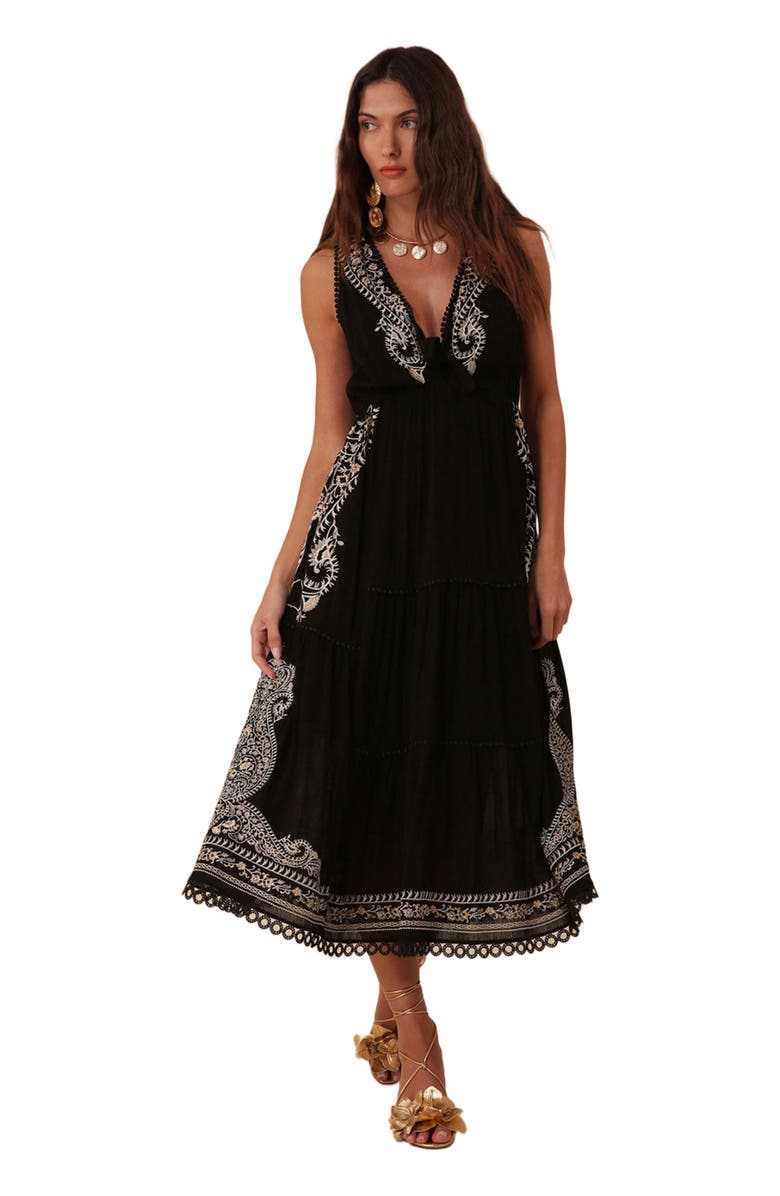 Hale Bob Amara Embroidered Midi Dress, Main, color, 