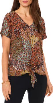 Chaus Paisley Print V-Neck Top