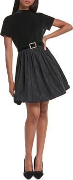KARL LAGERFELD PARIS Mixed Media Bubble Hem Dress