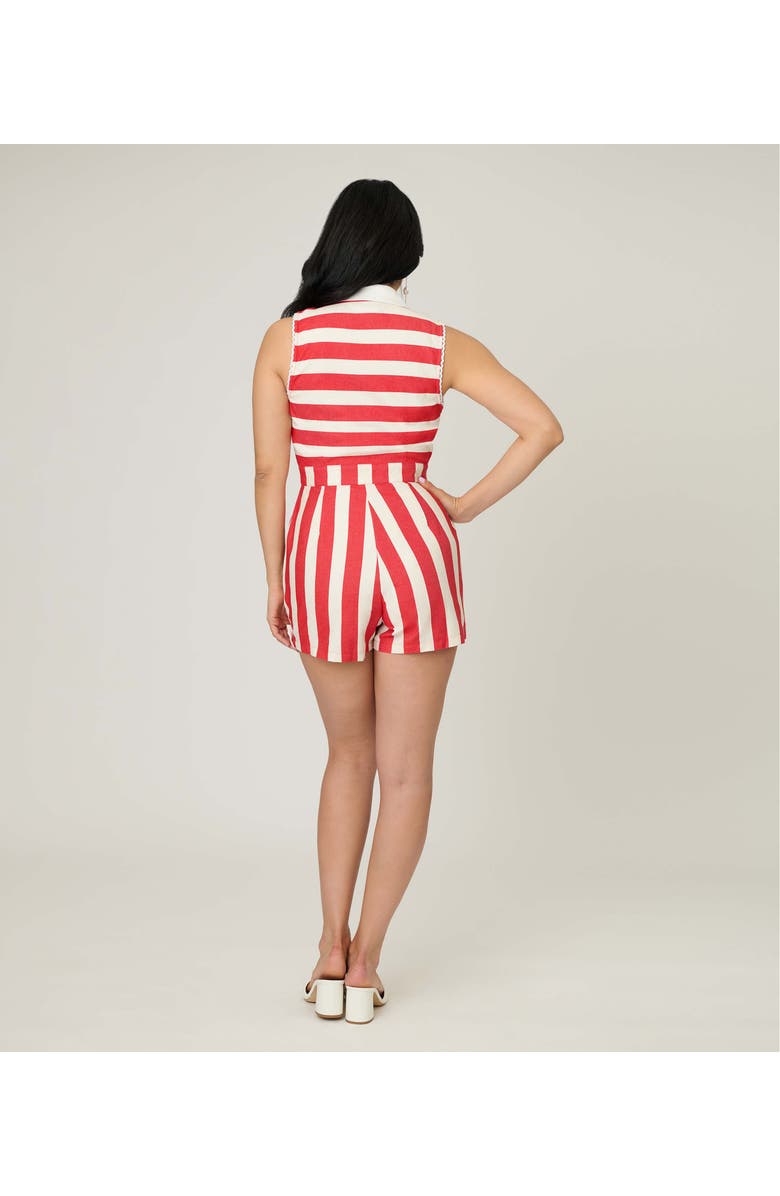 Unique Vintage Collared Sleeveless Shelby Romper, Alternate, color, Red & Ivory Stripe