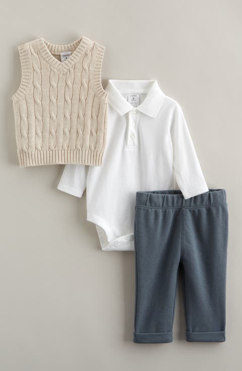 Dressed Up Cable Stitch Vest, Bodysuit & Pants Set (Baby)