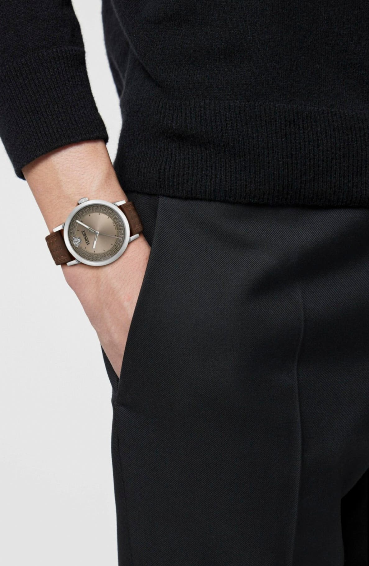 Albireo Sunray Dial Leather Strap Watch, 40mm
