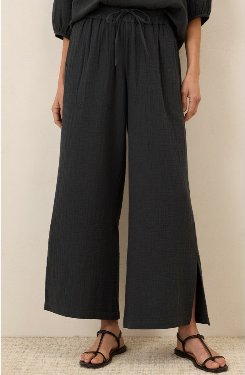 Pact Organic Cotton Coastal Double Gauze Split Hem Pant, Alternate, color, Black