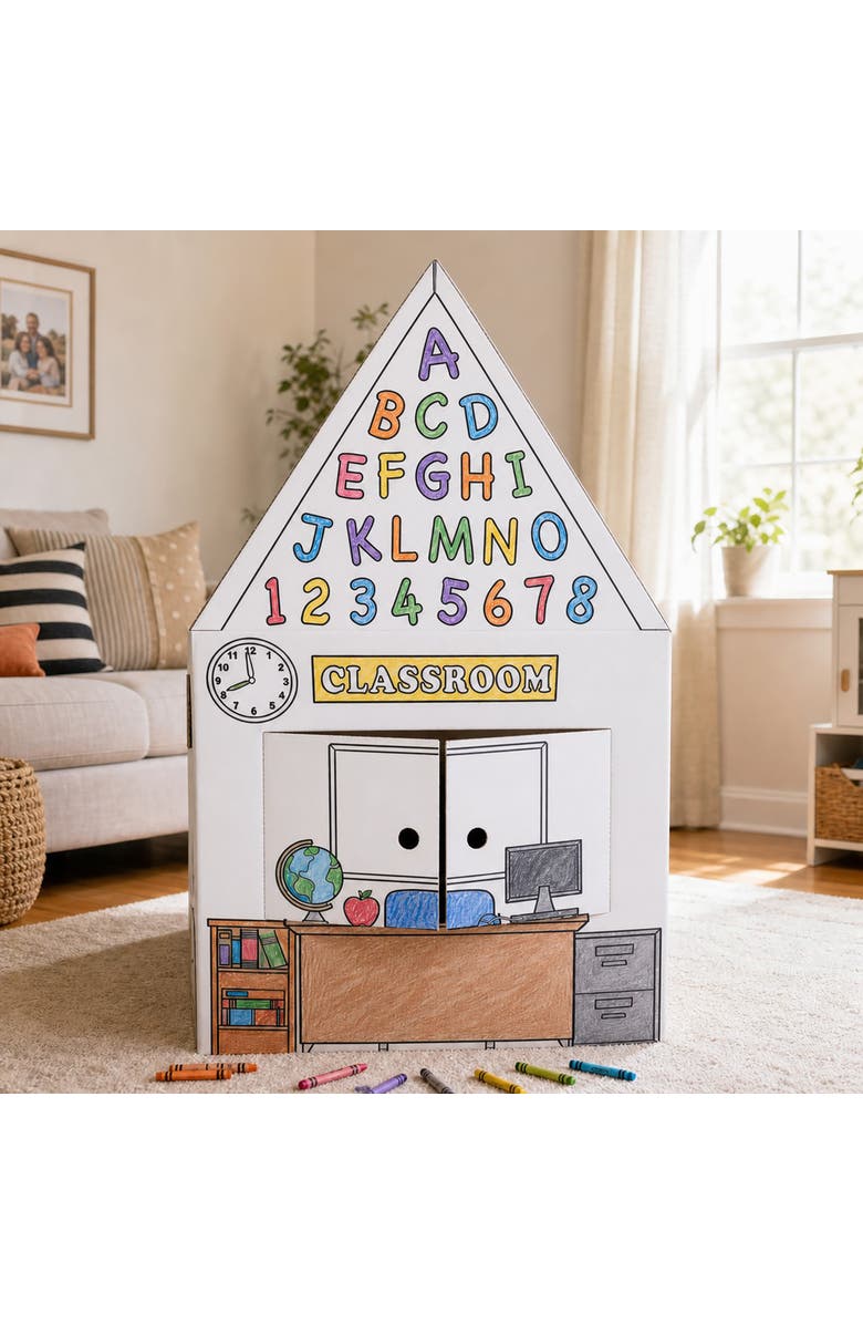 Easy Playhouse Decorate A Cardboard School Fort DIY Craft, Alternate, color, Multicolored