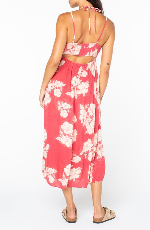 Roxy Sunshine Crush Floral Halter Strap Minidress In Red