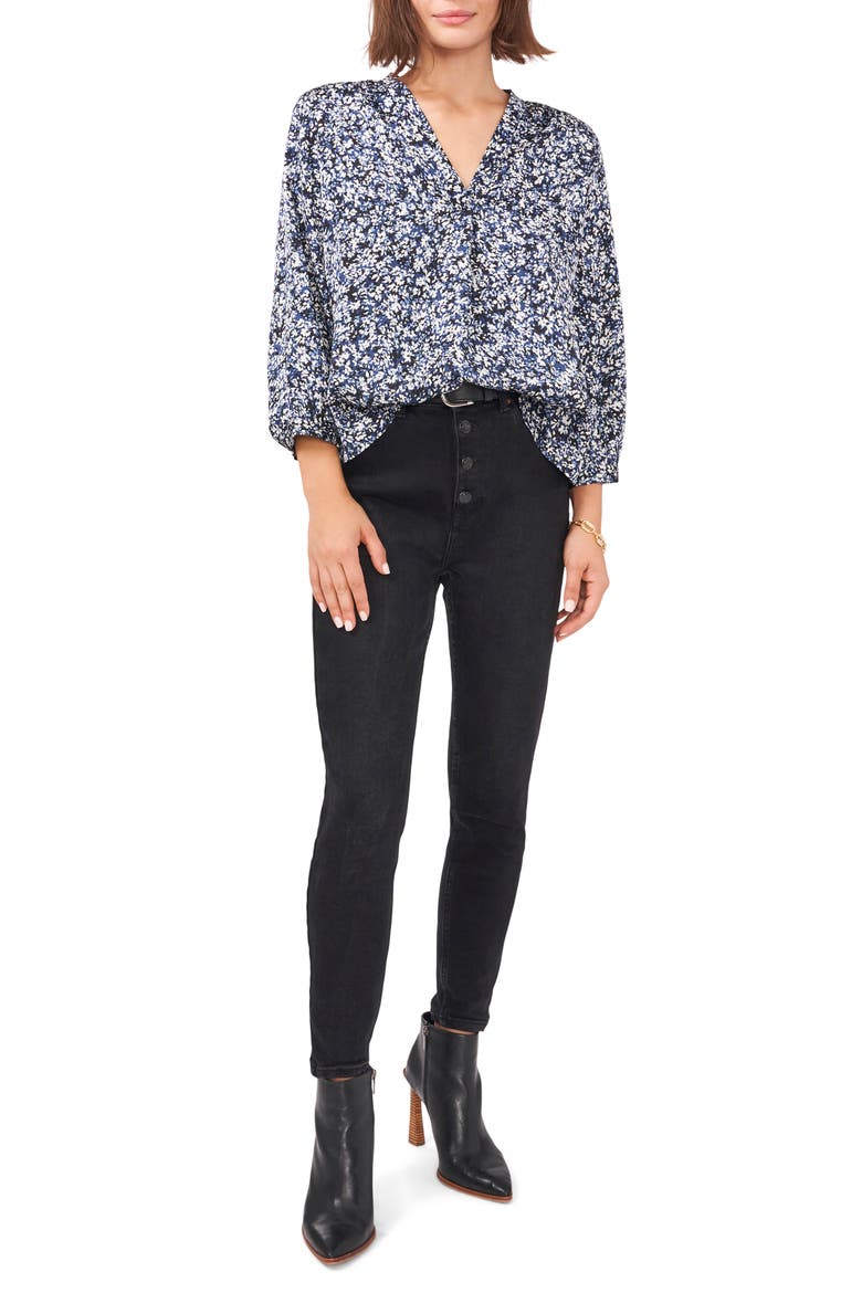 Fresh Blooms V-Neck Top, Alternate, color, VINTAGE BLUE