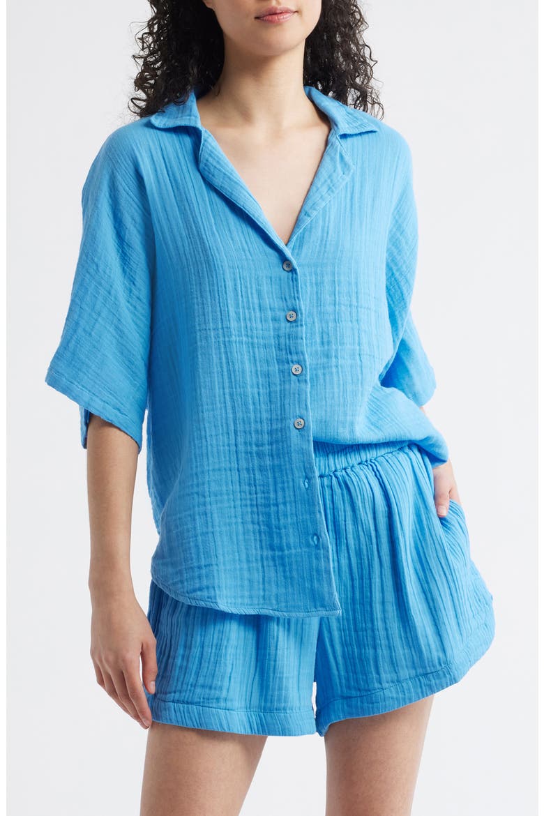 Premium Surf Cotton Gauze Button-Up Shirt, Main, color, AZURE BLUE