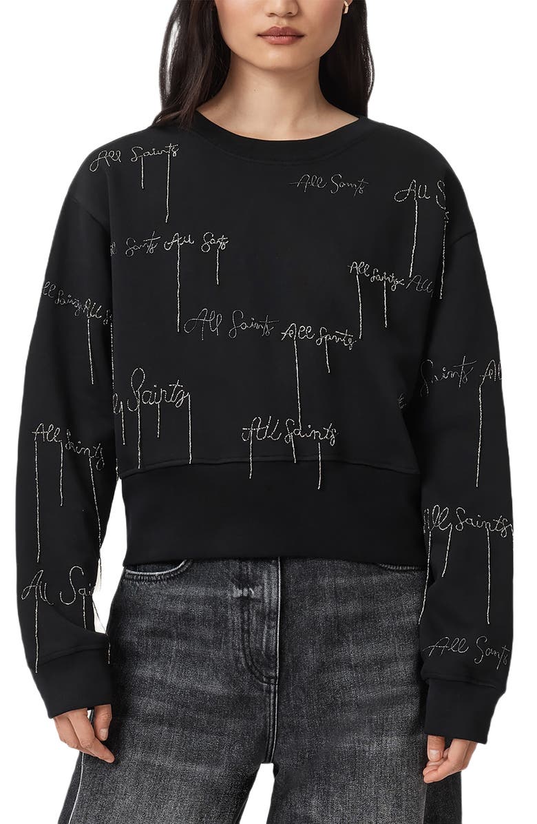 AllSaints Logo Embroidery Sweatshirt, Main, color, Black