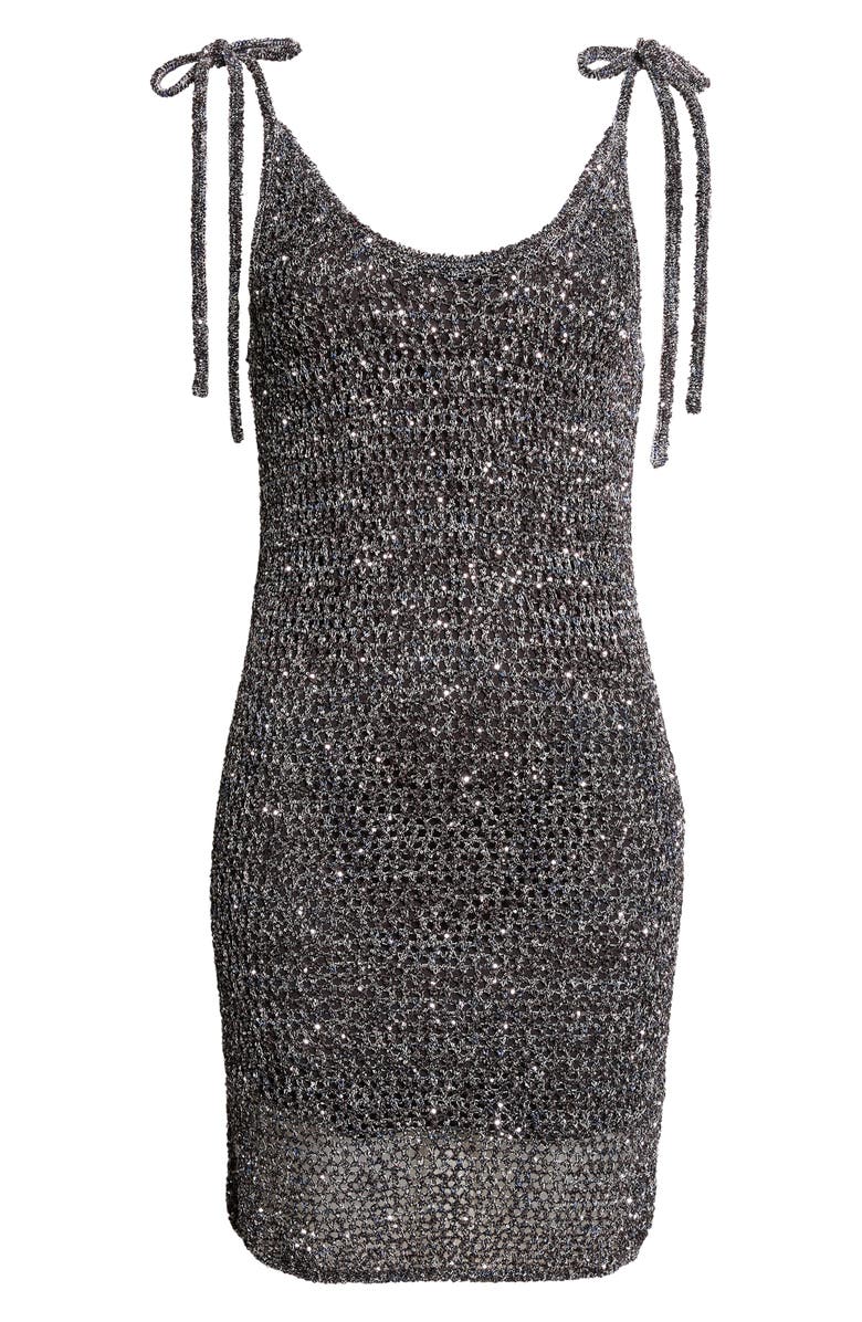 Missoni Sequin Metallic Tie Strap Open Stitch Sweater Dress, Main, color, Black Base With Blue