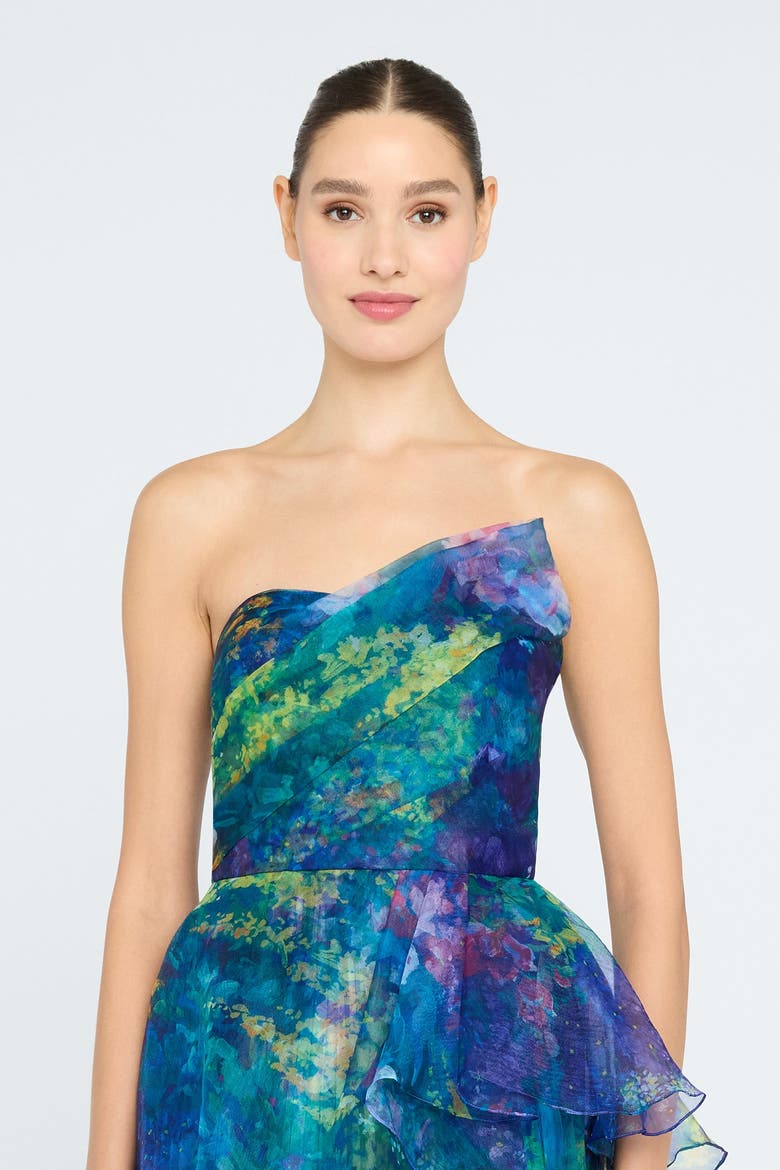 Taya Strapless Organza Gown, Alternate, color, Enchated Botanica
