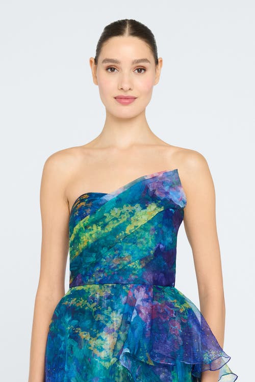 Theia Taya Strapless Organza Gown In Blue