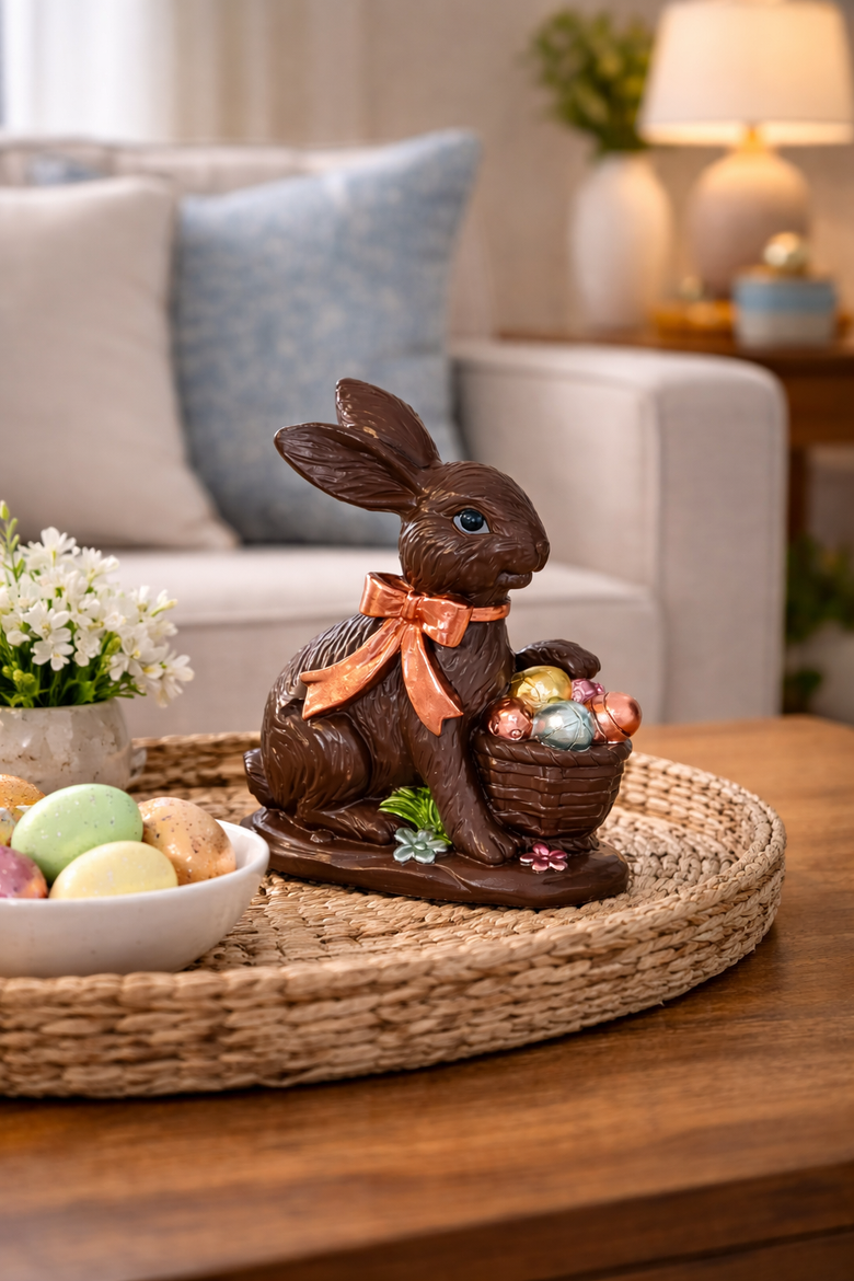 Dark Chocolate Polyresin Easter Rabbit Small Figurine 4.88", Alternate, color, Brown