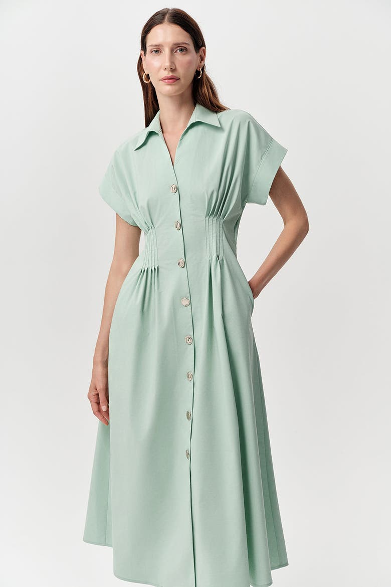 Reilly Shirt Collar Elastic Waist Midi Dress, Alternate, color, Mint
